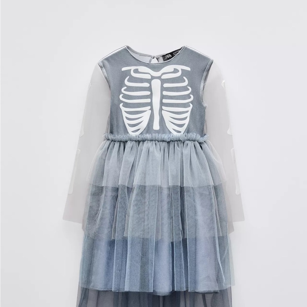 Zara Kids Skeleton Dress - Gray and White